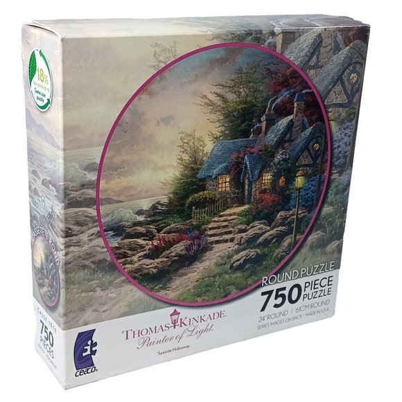 Thomas Kinkade Seaside Hideaway Painting  Art 24" Round 750 Pc Puzzle - Picture 5 of 9